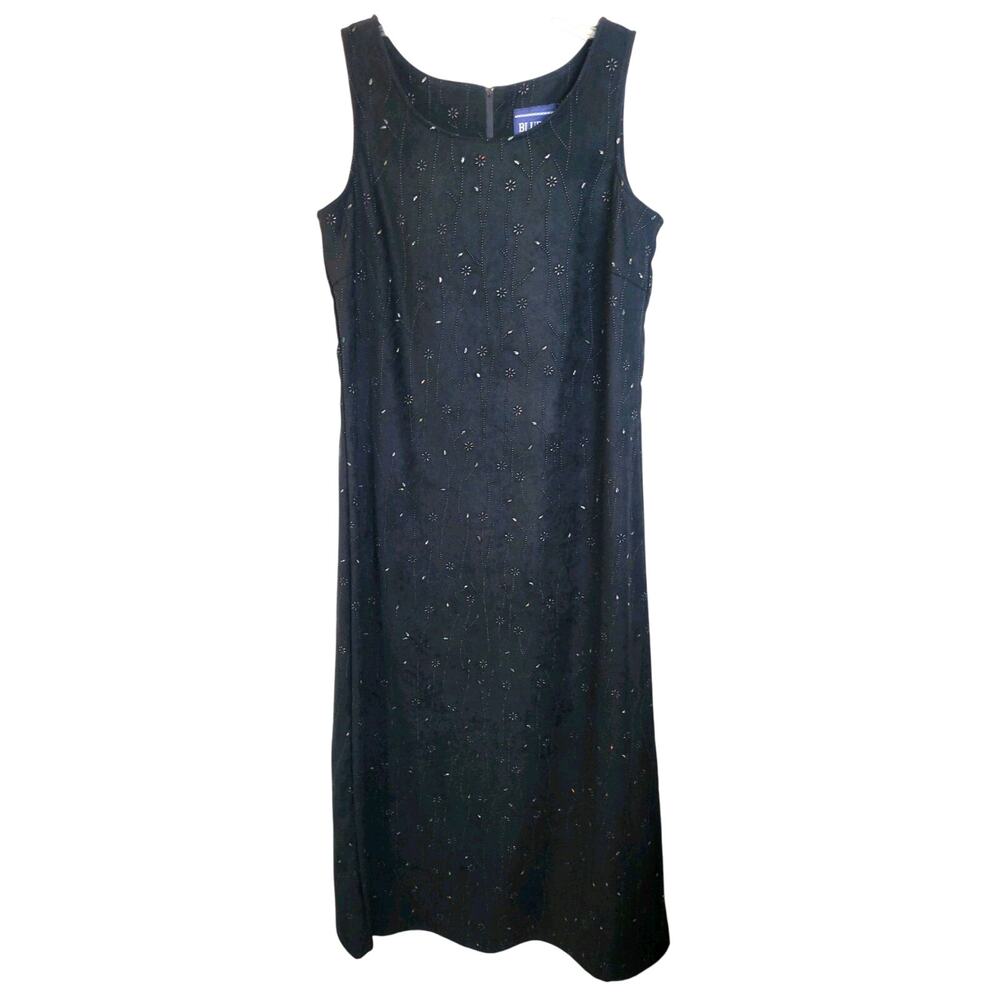VTG Blue J. Black Sleeveless Jumper Dress Sz Medium‎ Faux Suede Painted Beads